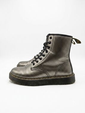 Dr. Martens Zavala Metallic Silver Combat Boots - Lace-Up Ankle Like New